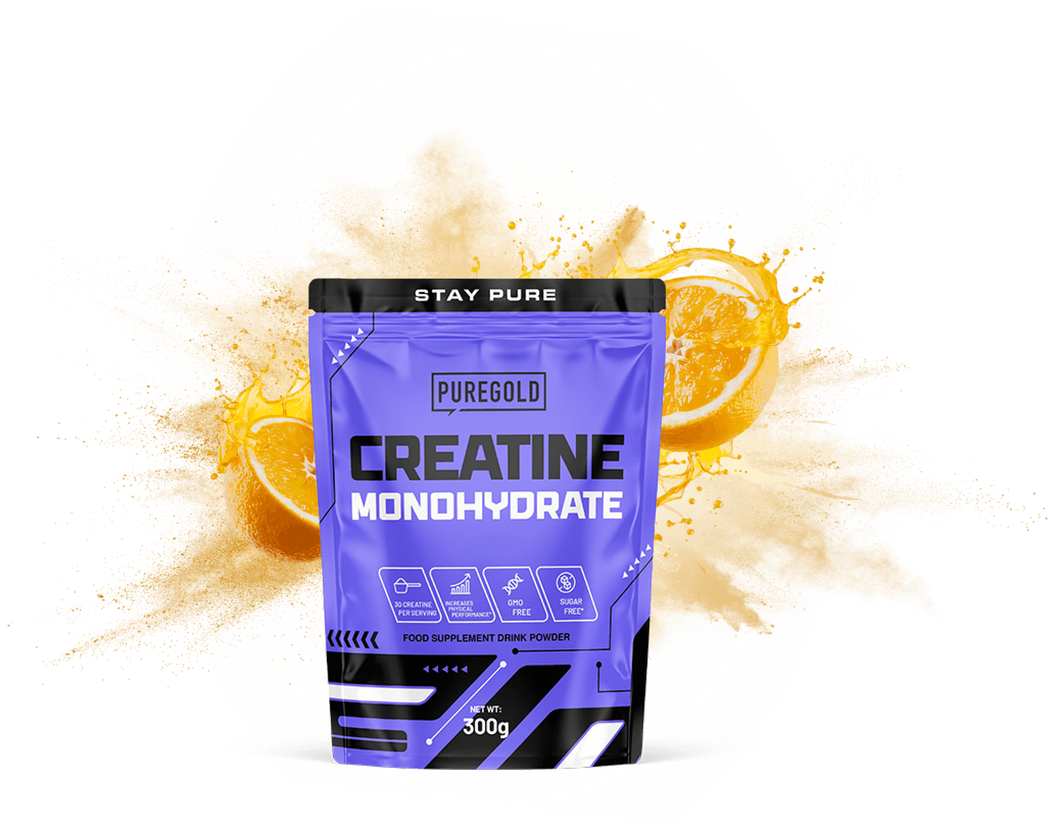 Gold Whey protein powder package with chocolate and pistachios